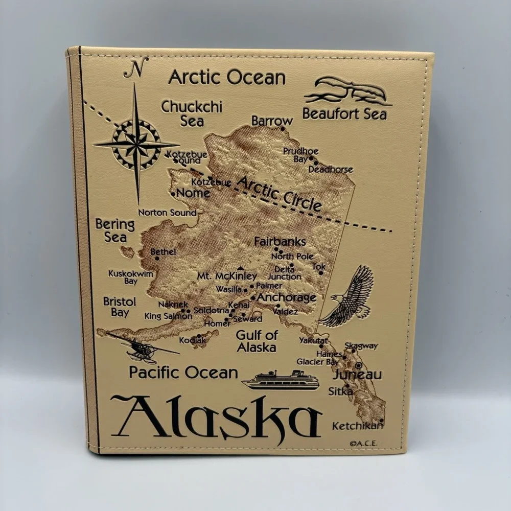 A.C.E. Alaska Photo Album Embossed Map Faux Leather Holds (200) 4